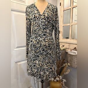 Lily Pulitzer Animal‎ Print Long Sleeve V-neck Tie Dress XL Glam Quietluxury